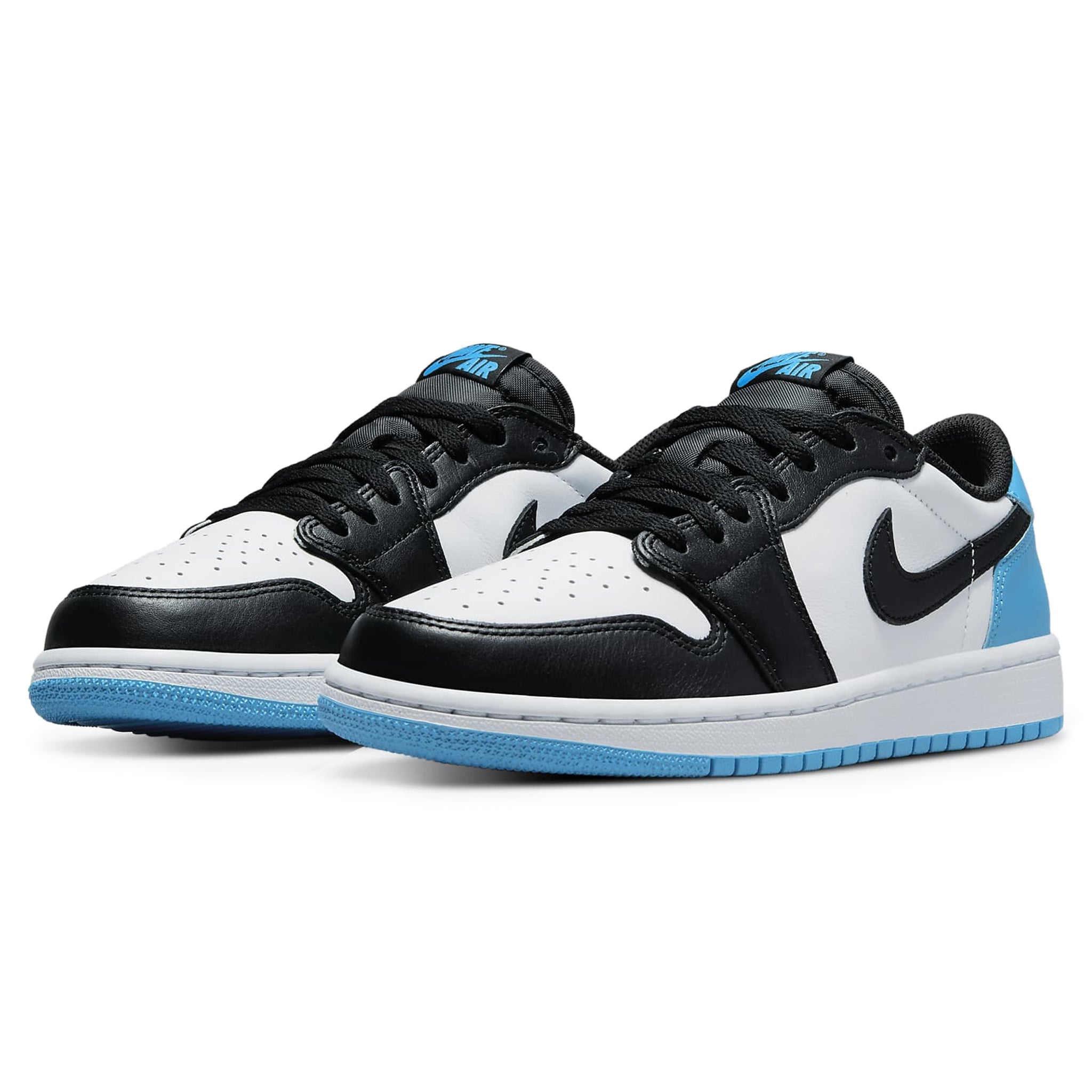 Front side view of Air Jordan 1 Low Black Dark Powder Blue (W) CZ0775-104